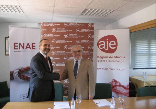 AJE REGIÓN DE MURCIA y LA FUNDACIÓN UNIVERSIDAD EMPRESA (ENAE) pondrán en marcha iniciativas conjuntas